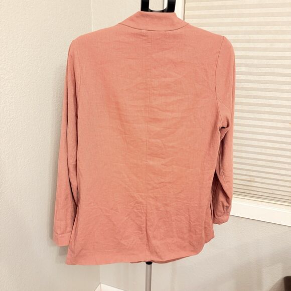 Abercrombie & Fitch Linen Blend Open Front Blazer Jacket Mauve Pink Women's Lg - Picture 2 of 4